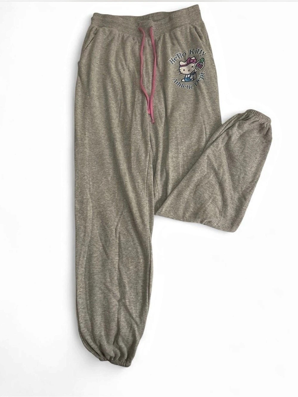 Hello Kitty Gray Jogger Pants Pink Drawstring Like New